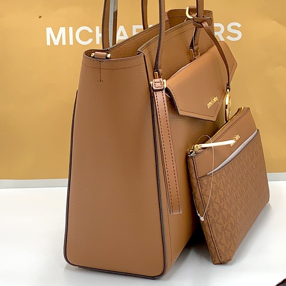 MICHAEL KORS 
Maisie Large Pebbled Leather 3-in-1 Tote Bag LUGGAGE SIGNATURE - Picture 3 of 13